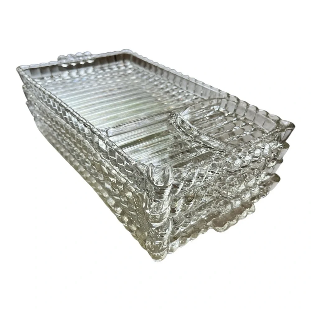 Pair of 2 Vintage Bubble Glass Sectioned Organizer Tray
